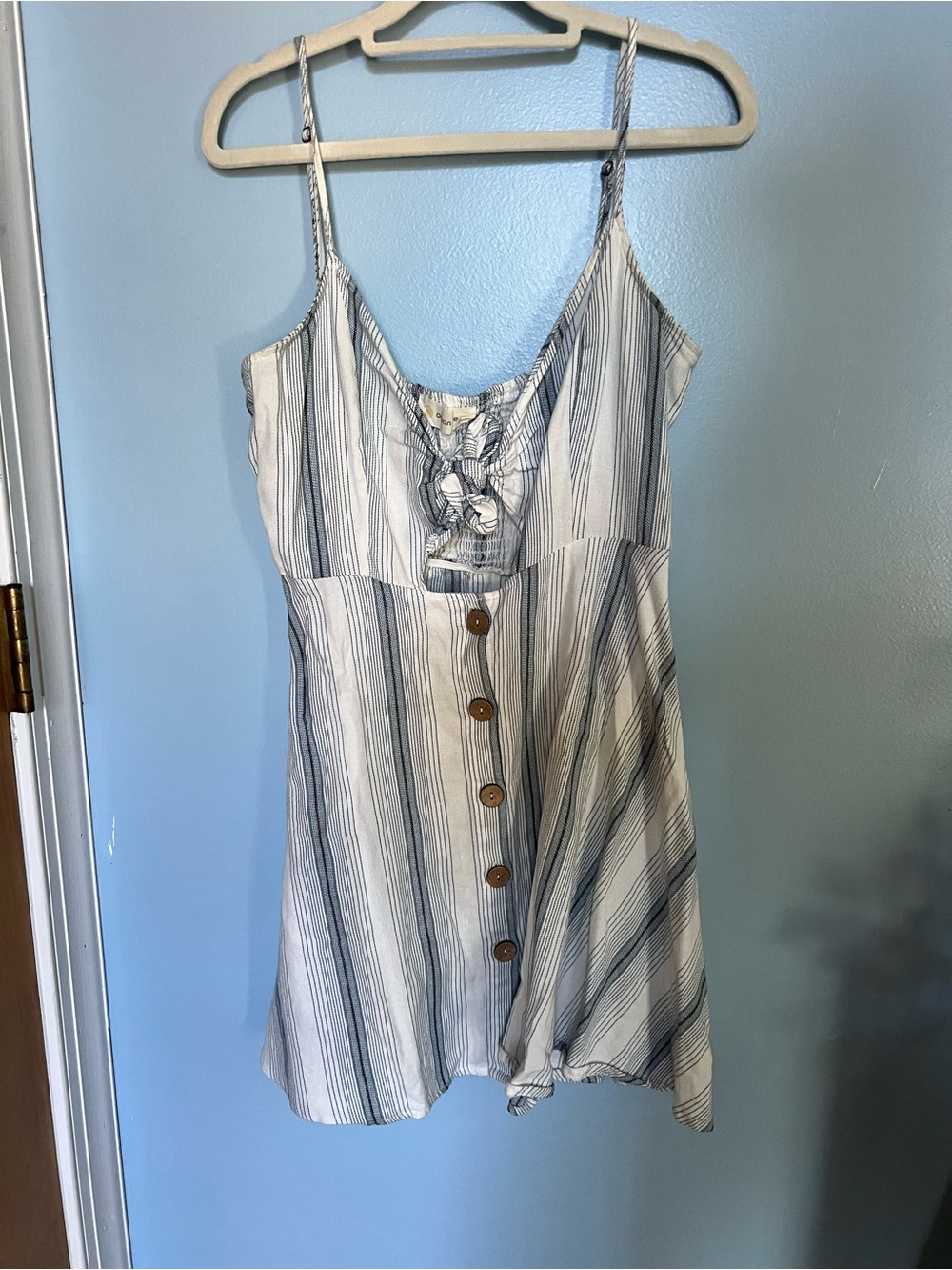 Ocean Drive Blue and White Striped Button-Front Mini Dress
